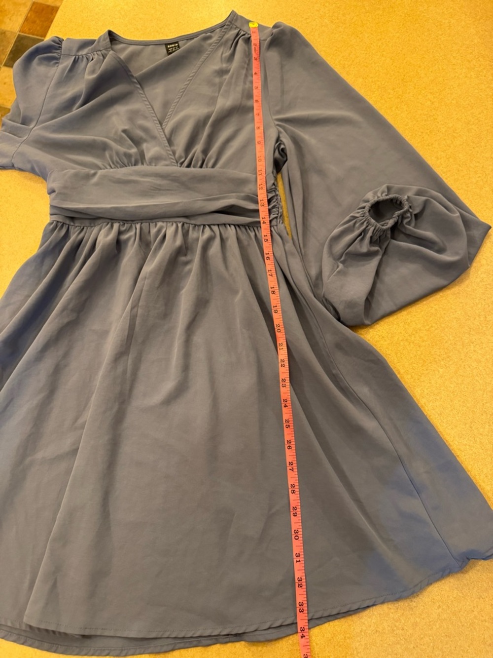SHEIN Dusty Blue V-Neck Long Sleeve Mini Dress - Picture 6 of 6
